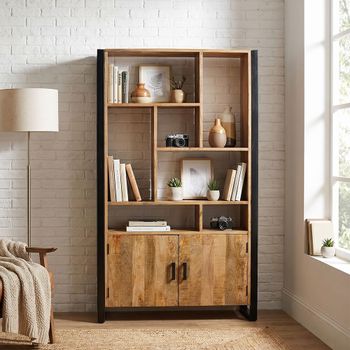 Nairobi Natural Rustic Mango Wood 2 Door Bookcase