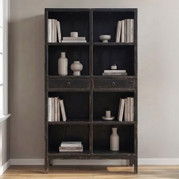 Unique One of a Kind - Distressed Vintage Black Wooden 2 Drawer Bookcase