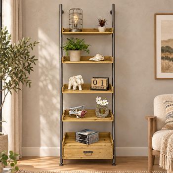 Wooden 1 Drawer Ladder Shelving Unit