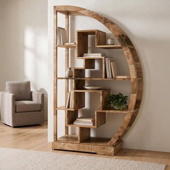 Cube Natural Mango Wood Half Round Shelving Unit