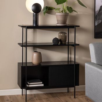 Angus Black Ash Wood 2 Door Small Shelving Unit Cupboard
