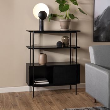 Angus Black Melamine 2 Door Bookcase with Cupboard
