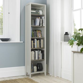 Bergen Grey Washed Oak and Soft Grey Narrow Bookcase