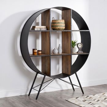 Clearance - Reed Black Metal 120cm Round Bookshelf with 6 Shelves