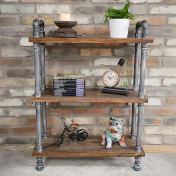Black Metal Pipe Shelving Unit with 3 Wooden Shelves