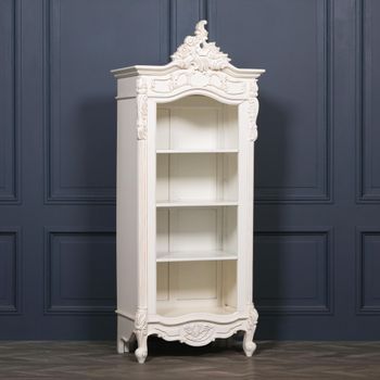 French Style White Mahogany Carved Bookcase