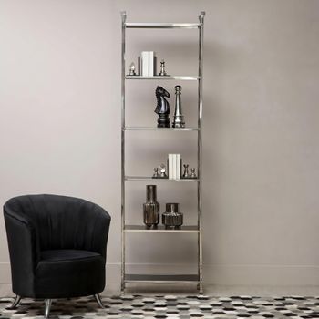 Horizon Black Glass with Silver Metal Bookcase