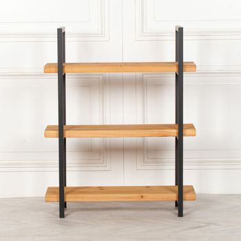 Industrial Style Pine Wood and Metal Bookcase