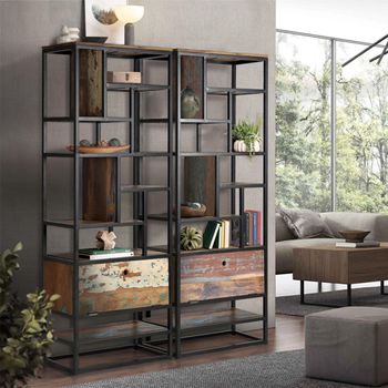 Jakin Recycled Wood 1 Drawer Industrial Style Bookcase