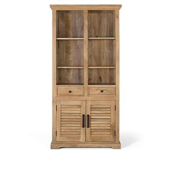 Jaylene Mango Wood 2 Door 2 Drawer Louvered Bookcase with Cupboard
