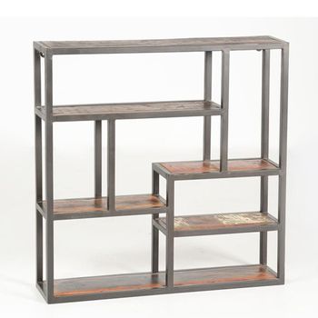 Mara Recycled Wood and Black Metal Industrial Style Small Open Shelving Unit