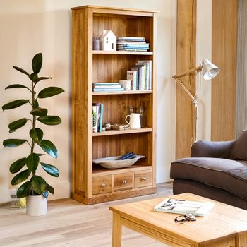 Mobel Oak 3 Drawer Wide Bookcase
