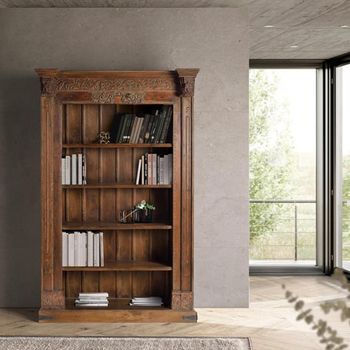 Naturita Dark Mango Wood Carved Bookcase