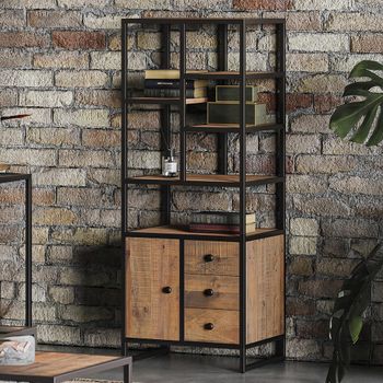 Ooki Modular Reclaimed Wood 1 Door 3 Drawer Bookcase