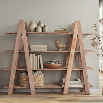 Santander Open Shelving Unit Rustic Natural Wooden A-Frame