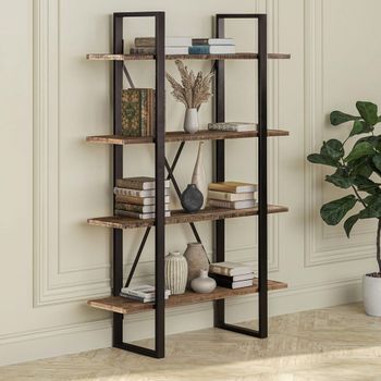 Preston Open Industrial Rustic Bookcase