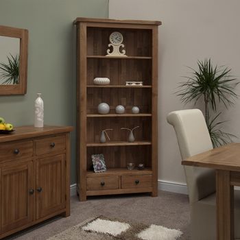 Rustic Oak 2 Drawer Large Bookcase