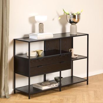 Seaford 2 Drawer Shelving Unit Black Melamine and Metal