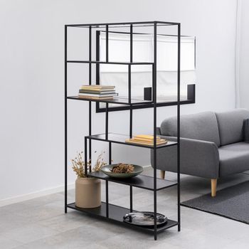 Seaford Black Melamine and Metal Large Bookshelf