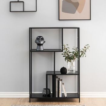 Seaford Black Melamine and Metal Open Bookshelf