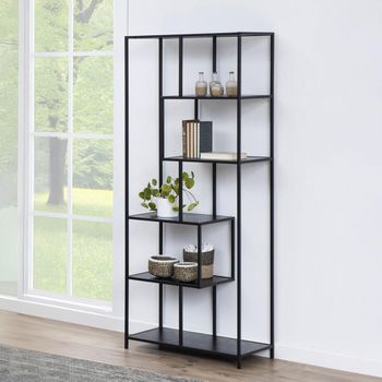 Seaford Black Melamine and Metal Tall Bookshelf