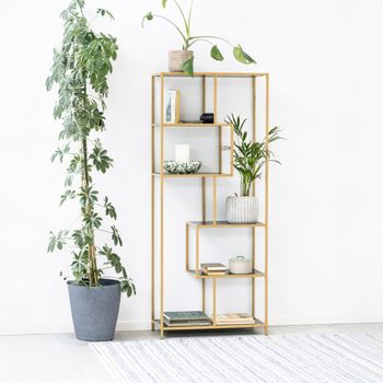 Seaford Black and Gold Metal Tall Open Bookshelf