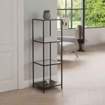 Seaford Oak and Black Metal Narrow Open Shelving Unit