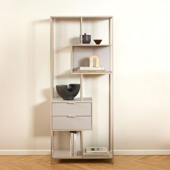 Seaford 2 Drawer Tall Shelving Unit Grey Melamine and Metal