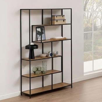 Seaford Oak and Black Metal Large Bookshelf