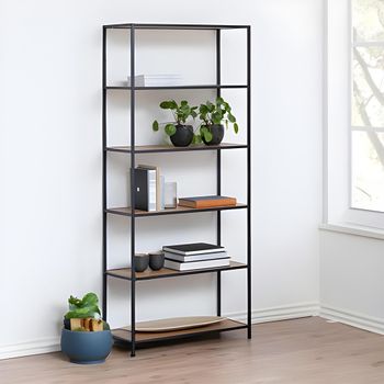 Seaford Oak and Black Metal Open Bookcase