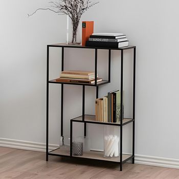 Seaford Oak and Black Metal Open Bookshelf