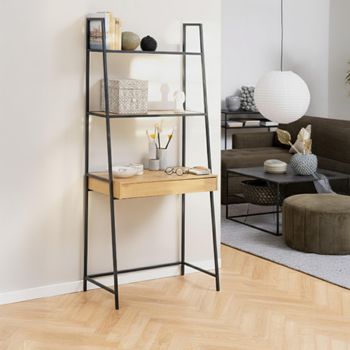 Seaford Oak and Black Metal 1 Drawer Open Bookshelf