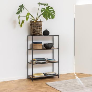 Seaford Shelving Unit Short Open Oak and Black Metal