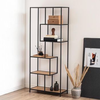 Seaford Oak and Black Metal Tall Bookshelf