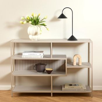 Seaford Low Shelving Unit Slatted Grey Melamine and Metal