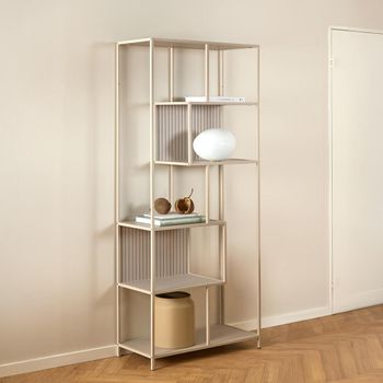 Seaford Tall Shelving Unit Slatted Grey Melamine and Metal