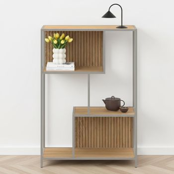 Seaford Shelving Unit Slatted Oak and Grey Metal