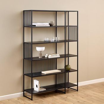 Strington Black Marble Effect Wide Bookcase