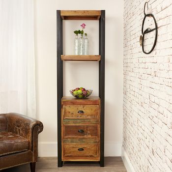 Urban Chic Reclaimed Wood Alcove 3 Drawer Bookcase