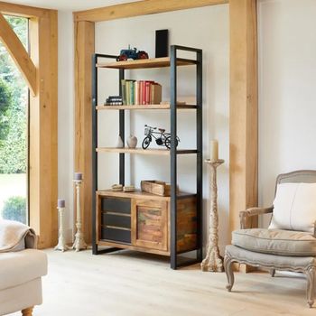 Urban Chic Reclaimed Wood 1 Door 3 Drawer Large Bookcase