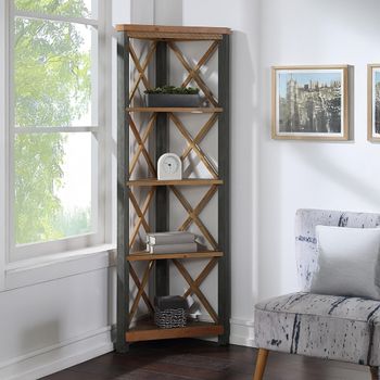 Urban Elegance Reclaimed Wood Large Corner Bookcase