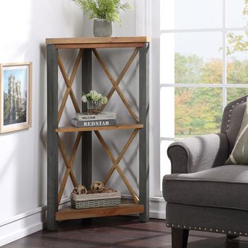 Urban Elegance Reclaimed Wood Small Corner Bookcase