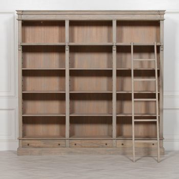 White Cedar Wood 3 Drawer Large Bookcase with Ladder