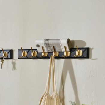 Set of 2 Edgy Black 6 Hooks Coat Rack