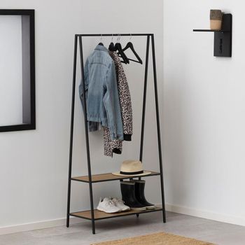 Seaford Oak and Black Metal Clothes Rack