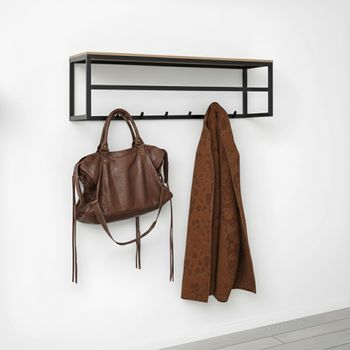 Seaford Oak and Black Metal Wall Mounted Clothes Rack
