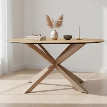 Heaven Oak and Glass Round Coffee Table with Star Legs