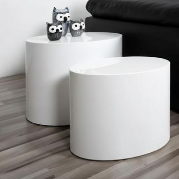 Set of 2 Mice White Gloss Oval Coffee Table
