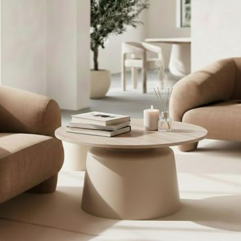 Santorini Beige Ceramic Round Coffee Table