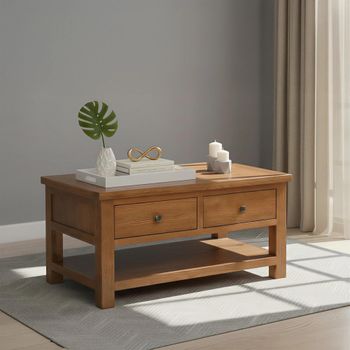 Original Rustic Oak 2 Drawer Coffee Table